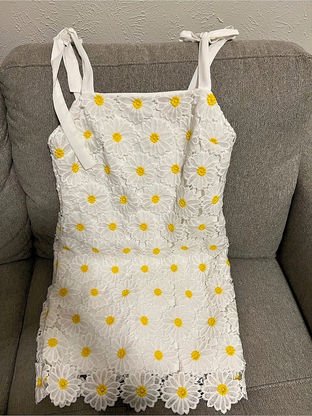 Altar'd State Floral Lace Mini Dress in White & Yellow Size Medium